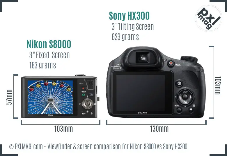 Nikon S8000 vs Sony HX300 Screen and Viewfinder comparison