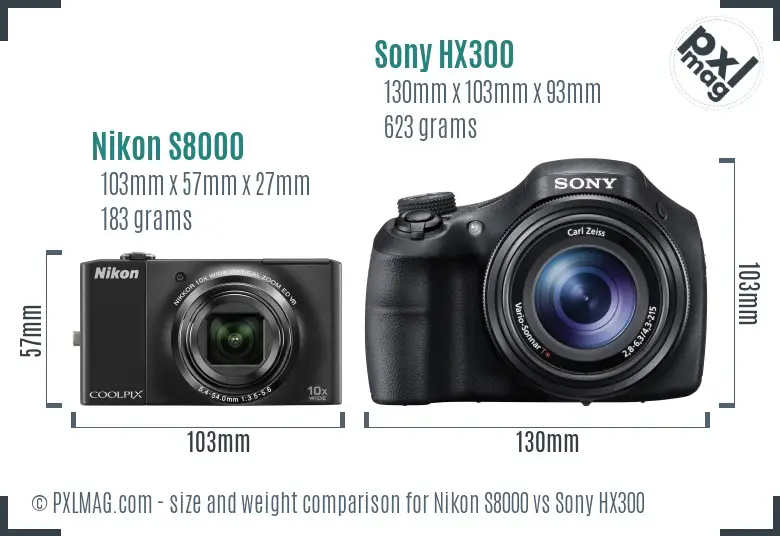 Nikon S8000 vs Sony HX300 size comparison