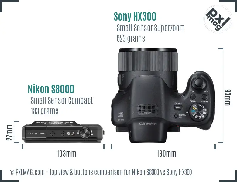 Nikon S8000 vs Sony HX300 top view buttons comparison