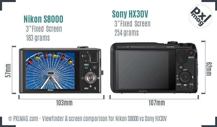 Nikon S8000 vs Sony HX30V Screen and Viewfinder comparison