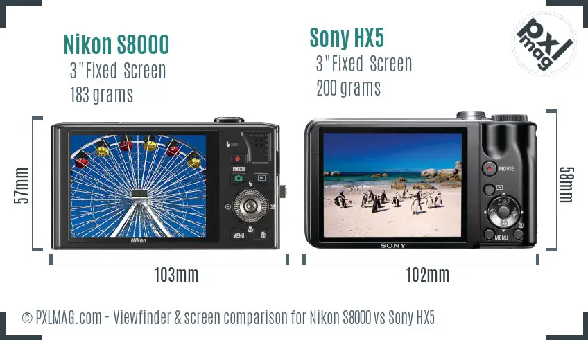 Nikon S8000 vs Sony HX5 Screen and Viewfinder comparison Nikon S8000 vs Sony HX5 Screen and Viewfinder comparison