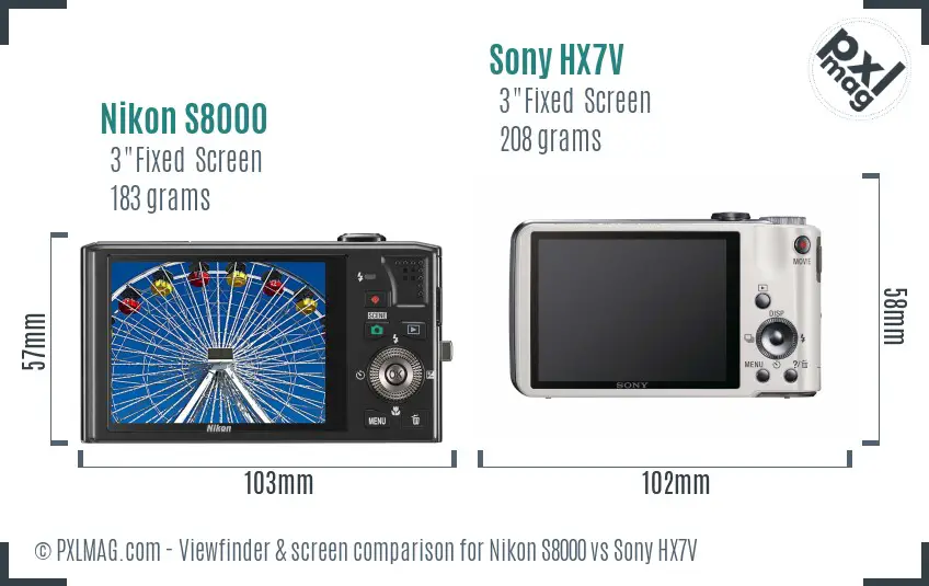 Nikon S8000 vs Sony HX7V Screen and Viewfinder comparison