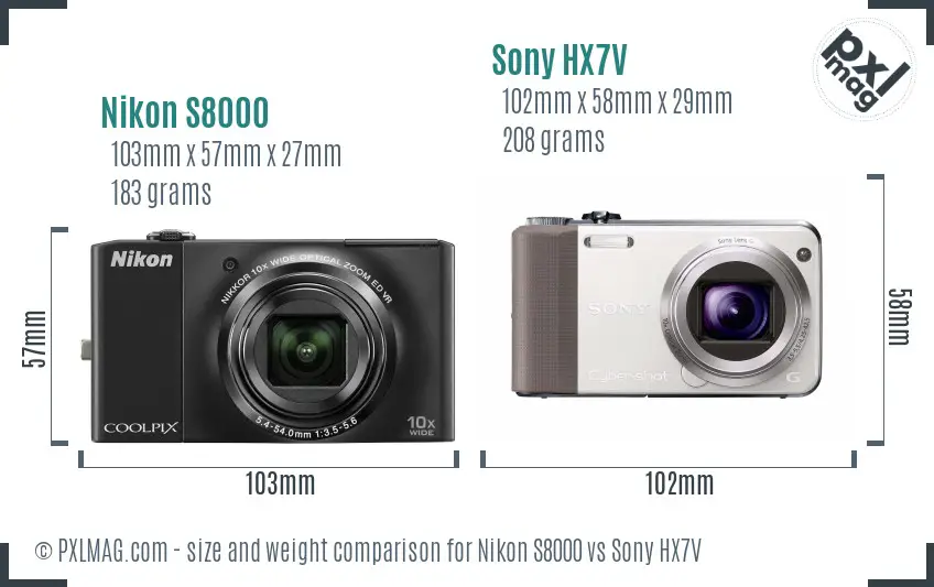 Nikon S8000 vs Sony HX7V size comparison