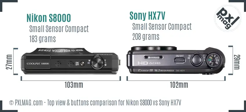 Nikon S8000 vs Sony HX7V top view buttons comparison