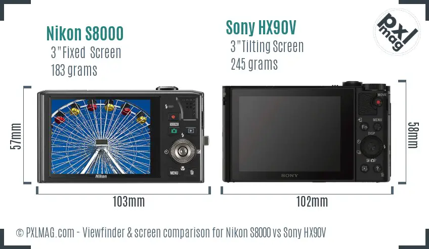 Nikon S8000 vs Sony HX90V Screen and Viewfinder comparison