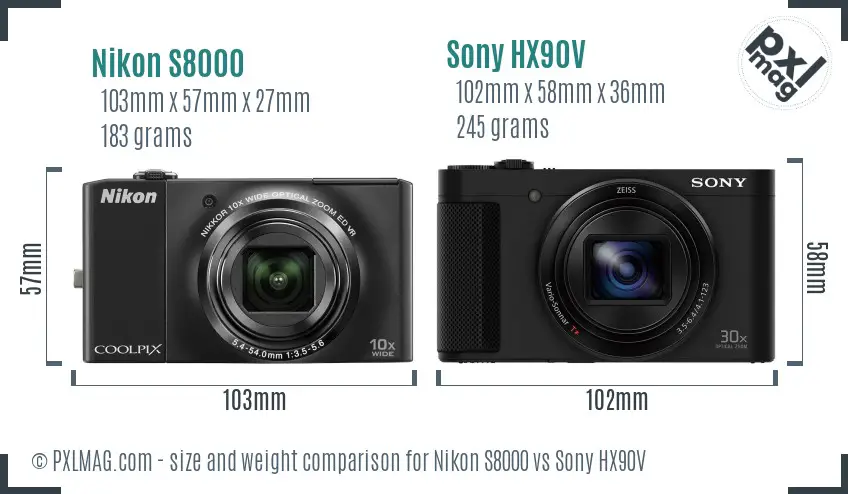 Nikon S8000 vs Sony HX90V size comparison