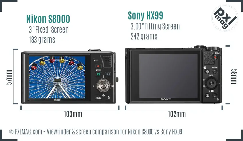 Nikon S8000 vs Sony HX99 Screen and Viewfinder comparison