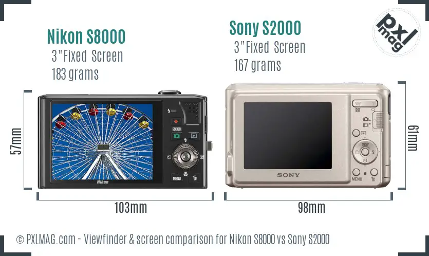 Nikon S8000 vs Sony S2000 Screen and Viewfinder comparison Nikon S8000 vs Sony S2000 Screen and Viewfinder comparison