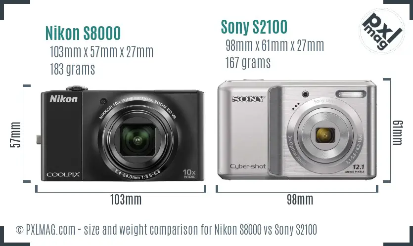 Nikon S8000 vs Sony S2100 size comparison Nikon S8000 vs Sony S2100 size comparison