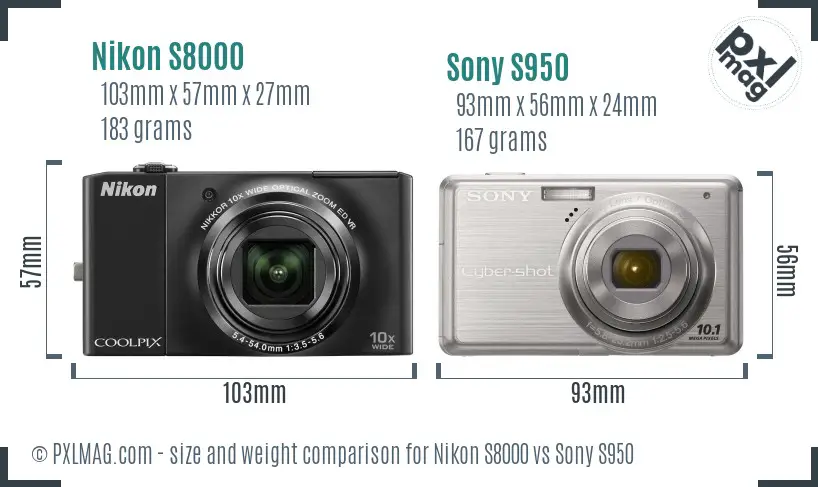 Nikon S8000 vs Sony S950 size comparison