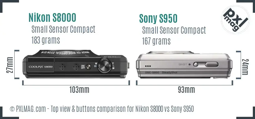 Nikon S8000 vs Sony S950 top view buttons comparison