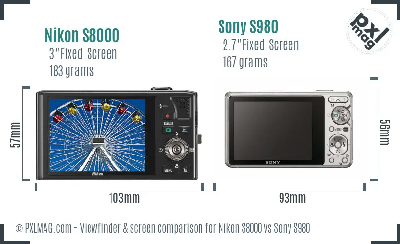 Nikon S8000 vs Sony S980 Screen and Viewfinder comparison