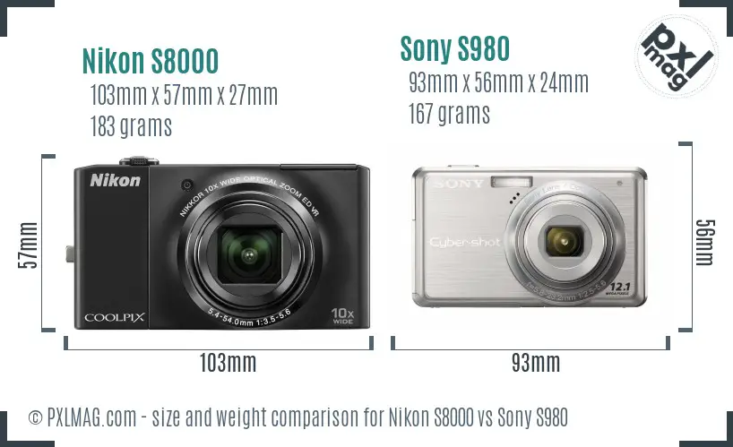 Nikon S8000 vs Sony S980 size comparison