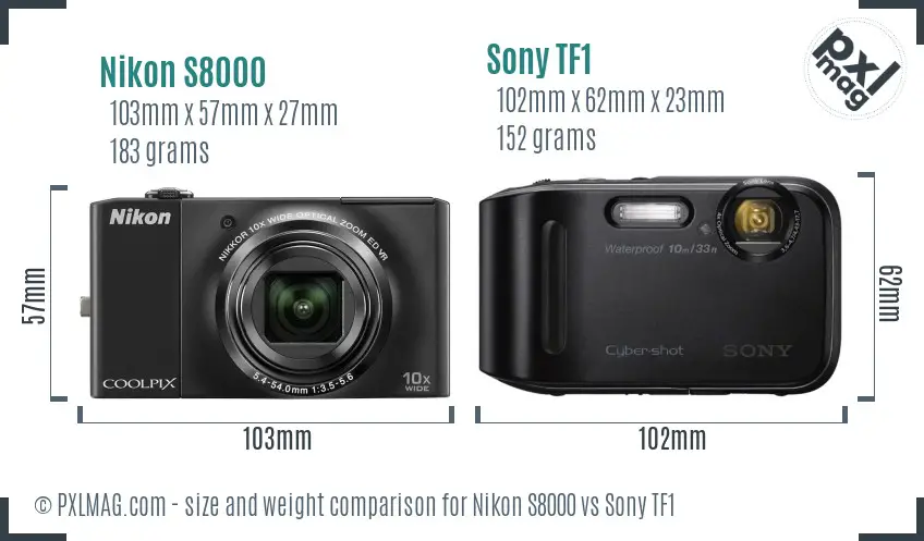 Nikon S8000 vs Sony TF1 size comparison