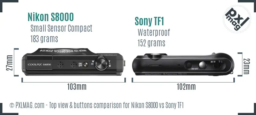 Nikon S8000 vs Sony TF1 top view buttons comparison