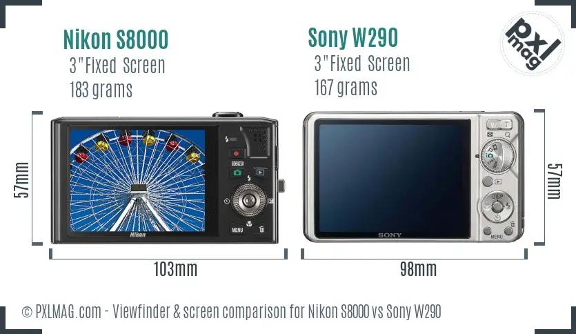 Nikon S8000 vs Sony W290 Screen and Viewfinder comparison