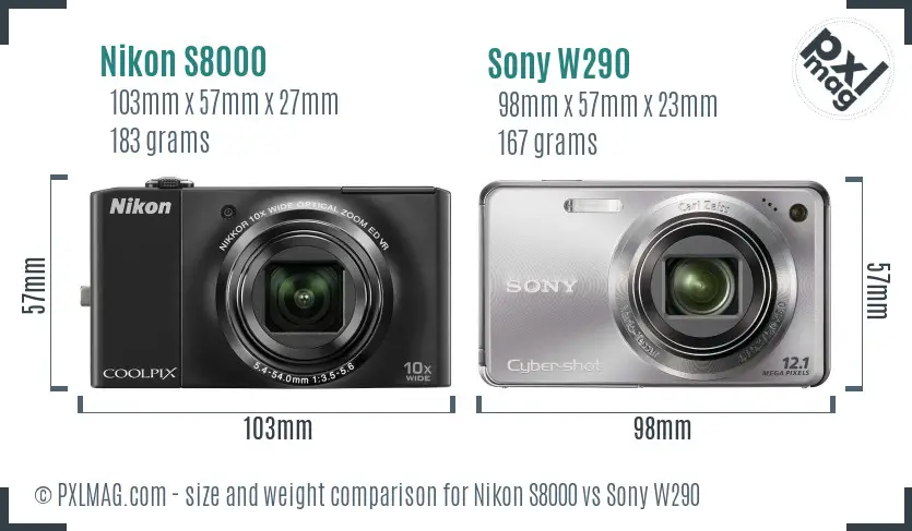 Nikon S8000 vs Sony W290 size comparison