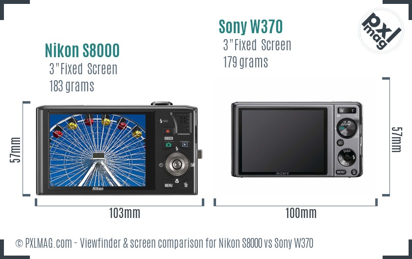 Nikon S8000 vs Sony W370 Screen and Viewfinder comparison