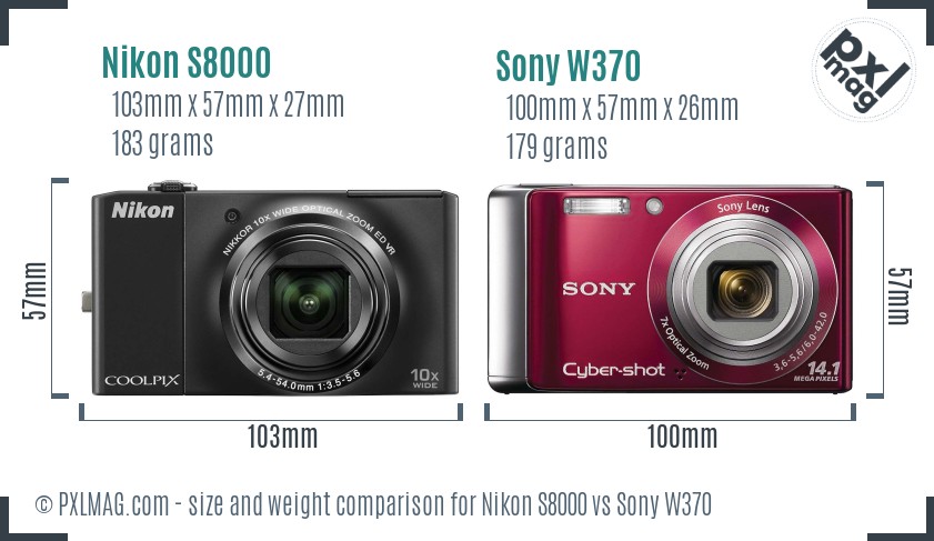 Nikon S8000 vs Sony W370 size comparison Nikon S8000 vs Sony W370 size comparison
