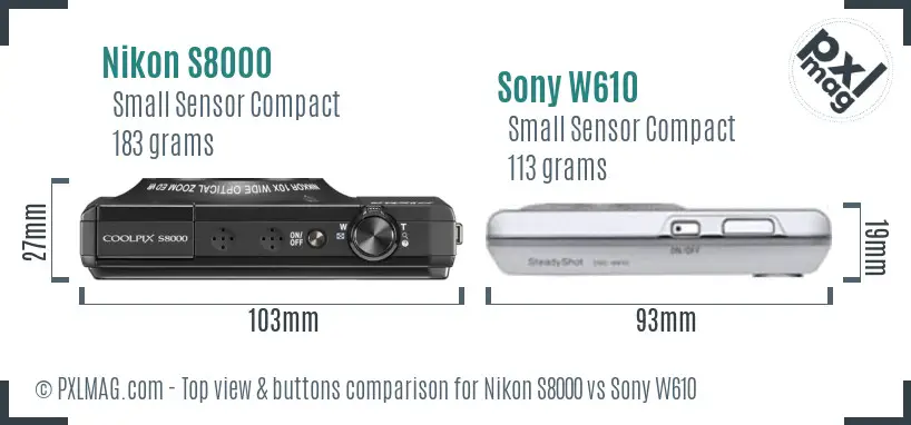 Nikon S8000 vs Sony W610 top view buttons comparison