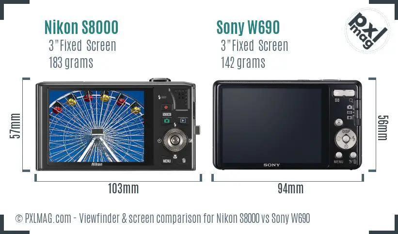 Nikon S8000 vs Sony W690 Screen and Viewfinder comparison
