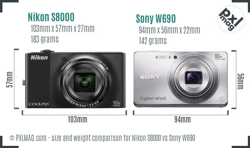 Nikon S8000 vs Sony W690 size comparison
