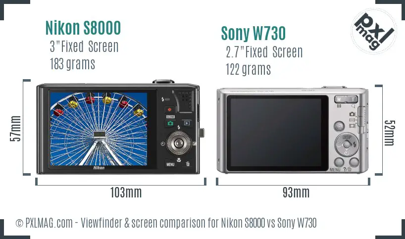 Nikon S8000 vs Sony W730 Screen and Viewfinder comparison