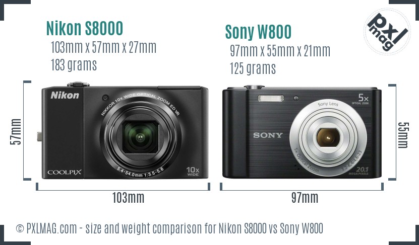 Nikon S8000 vs Sony W800 size comparison