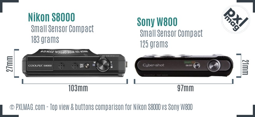 Nikon S8000 vs Sony W800 top view buttons comparison