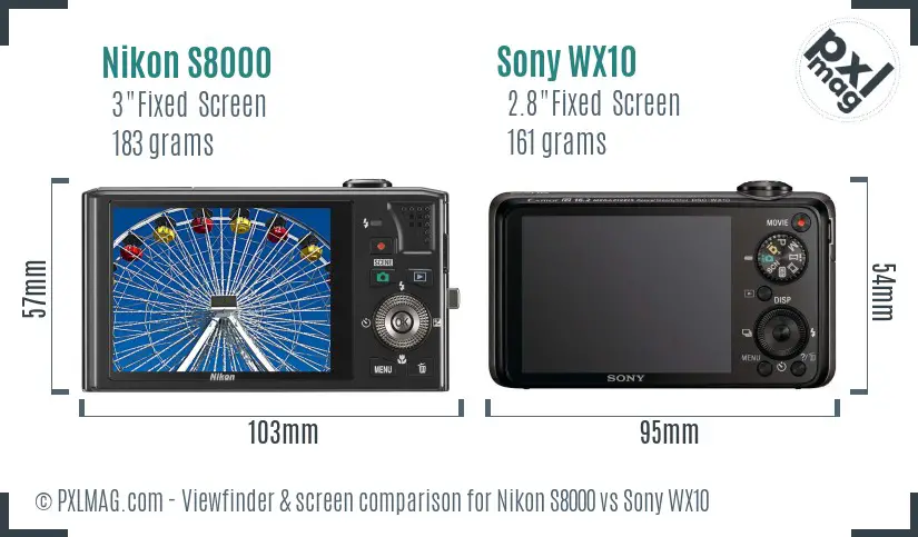 Nikon S8000 vs Sony WX10 Screen and Viewfinder comparison