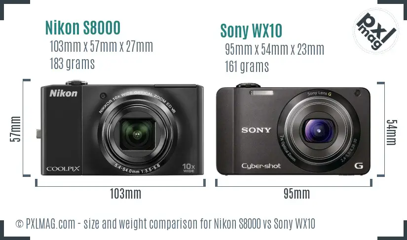 Nikon S8000 vs Sony WX10 size comparison