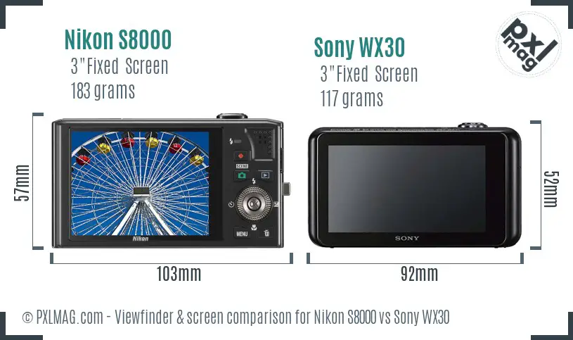 Nikon S8000 vs Sony WX30 Screen and Viewfinder comparison