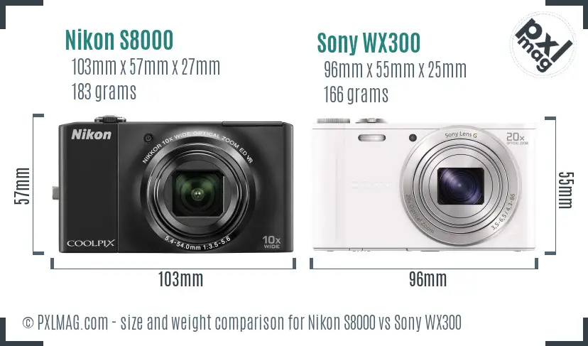 Nikon S8000 vs Sony WX300 size comparison