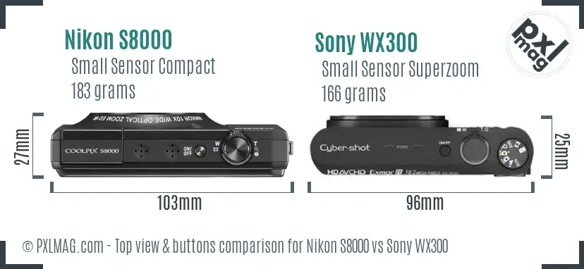 Nikon S8000 vs Sony WX300 top view buttons comparison