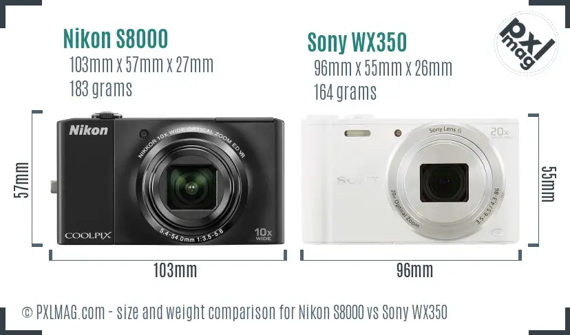 Nikon S8000 vs Sony WX350 size comparison