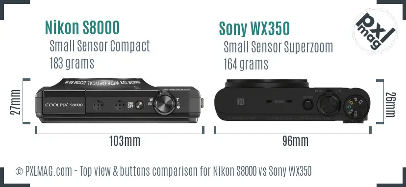 Nikon S8000 vs Sony WX350 top view buttons comparison