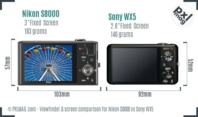 Nikon S8000 vs Sony WX5 Screen and Viewfinder comparison
