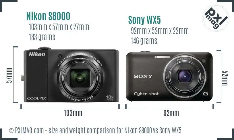 Nikon S8000 vs Sony WX5 size comparison