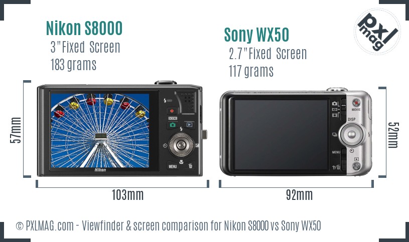 Nikon S8000 vs Sony WX50 Screen and Viewfinder comparison