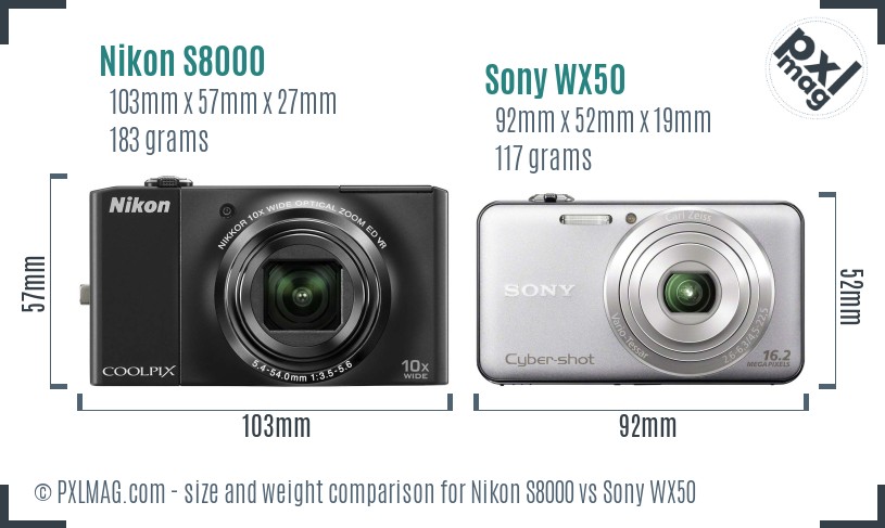 Nikon S8000 vs Sony WX50 size comparison