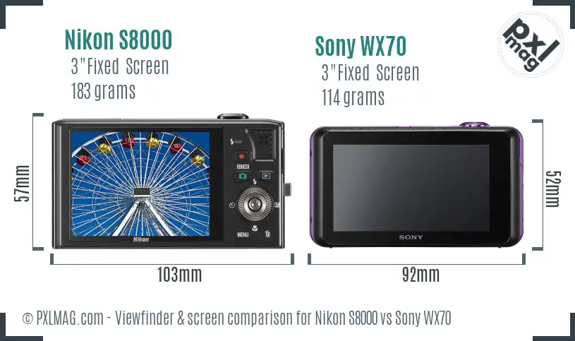 Nikon S8000 vs Sony WX70 Screen and Viewfinder comparison