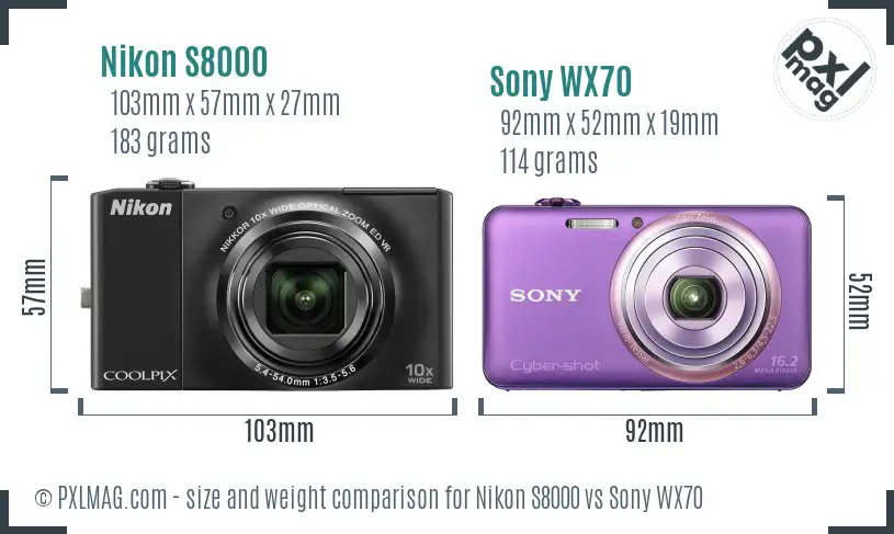 Nikon S8000 vs Sony WX70 size comparison