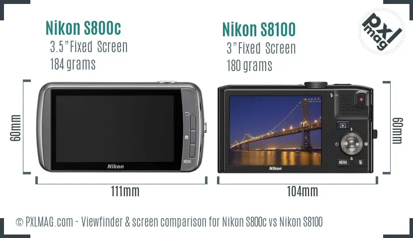 Nikon S800c vs Nikon S8100 Screen and Viewfinder comparison