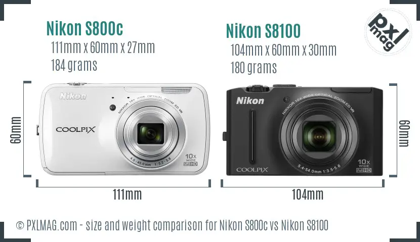 Nikon S800c vs Nikon S8100 size comparison