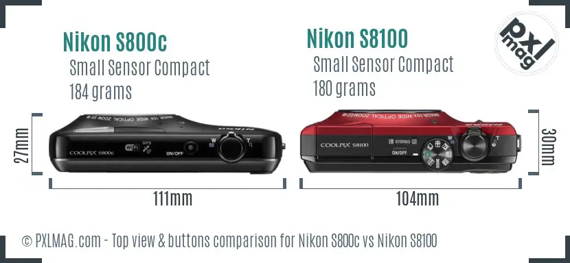 Nikon S800c vs Nikon S8100 top view buttons comparison