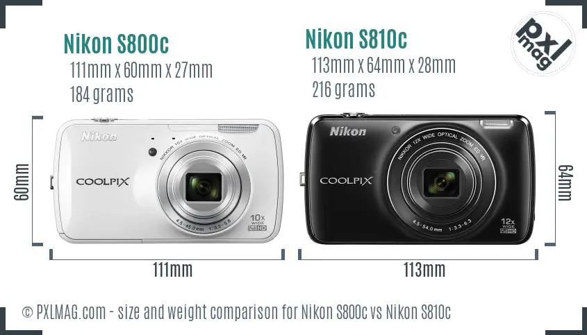 Nikon S800c vs Nikon S810c size comparison
