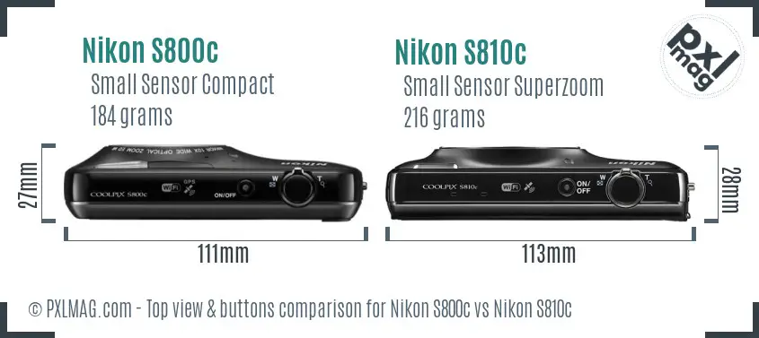 Nikon S800c vs Nikon S810c top view buttons comparison