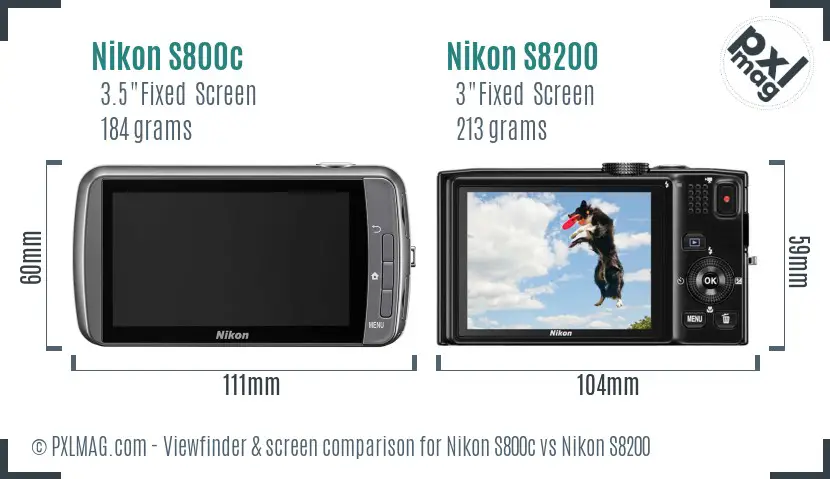 Nikon S800c vs Nikon S8200 Screen and Viewfinder comparison