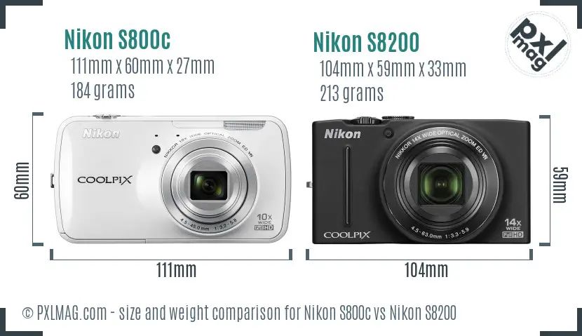 Nikon S800c vs Nikon S8200 size comparison