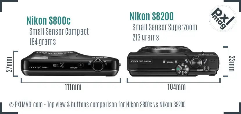 Nikon S800c vs Nikon S8200 top view buttons comparison